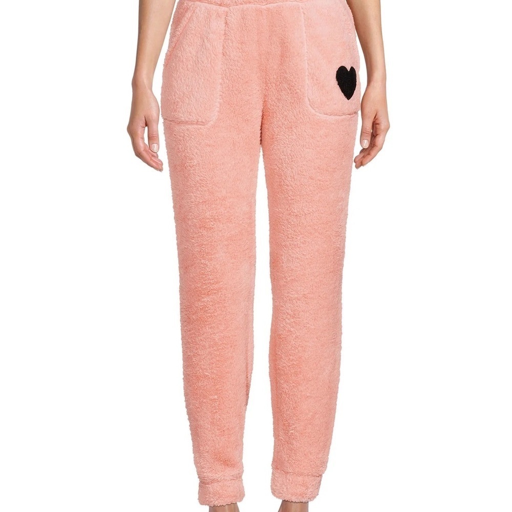 No Boundaries Pink with Black Heart Juniors Puppet Plush Joggers SZ: L (11-13)